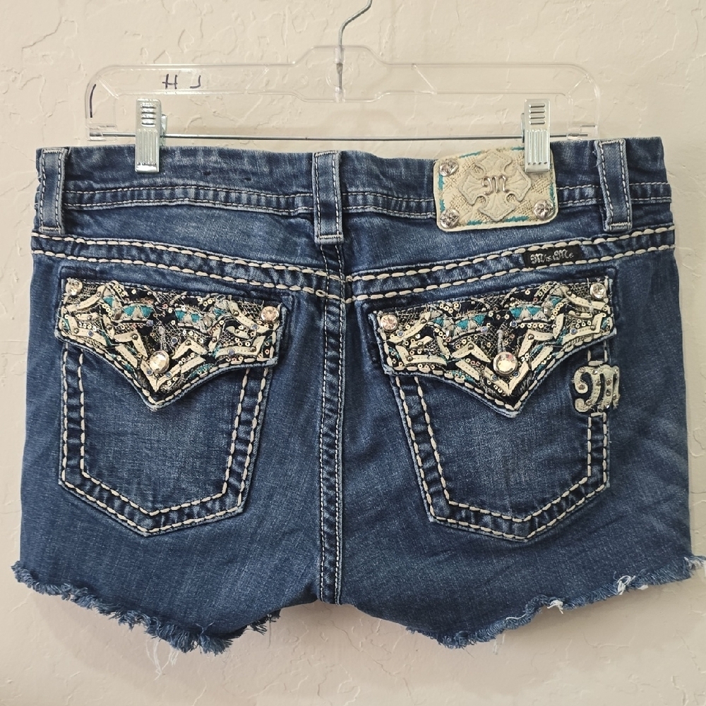 Miss Me Dark Blue Distressed Denim Shorts - Picture 5 of 7